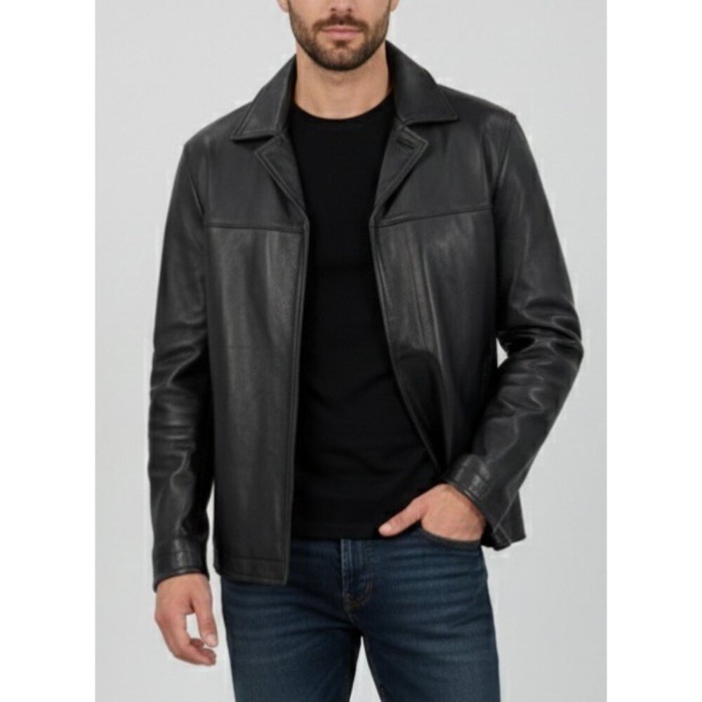 VTG Perry Ellis Portfolio Mens Black Lambskin Leather Jacket | 90s Quiet Luxury - Picture 1 of 16